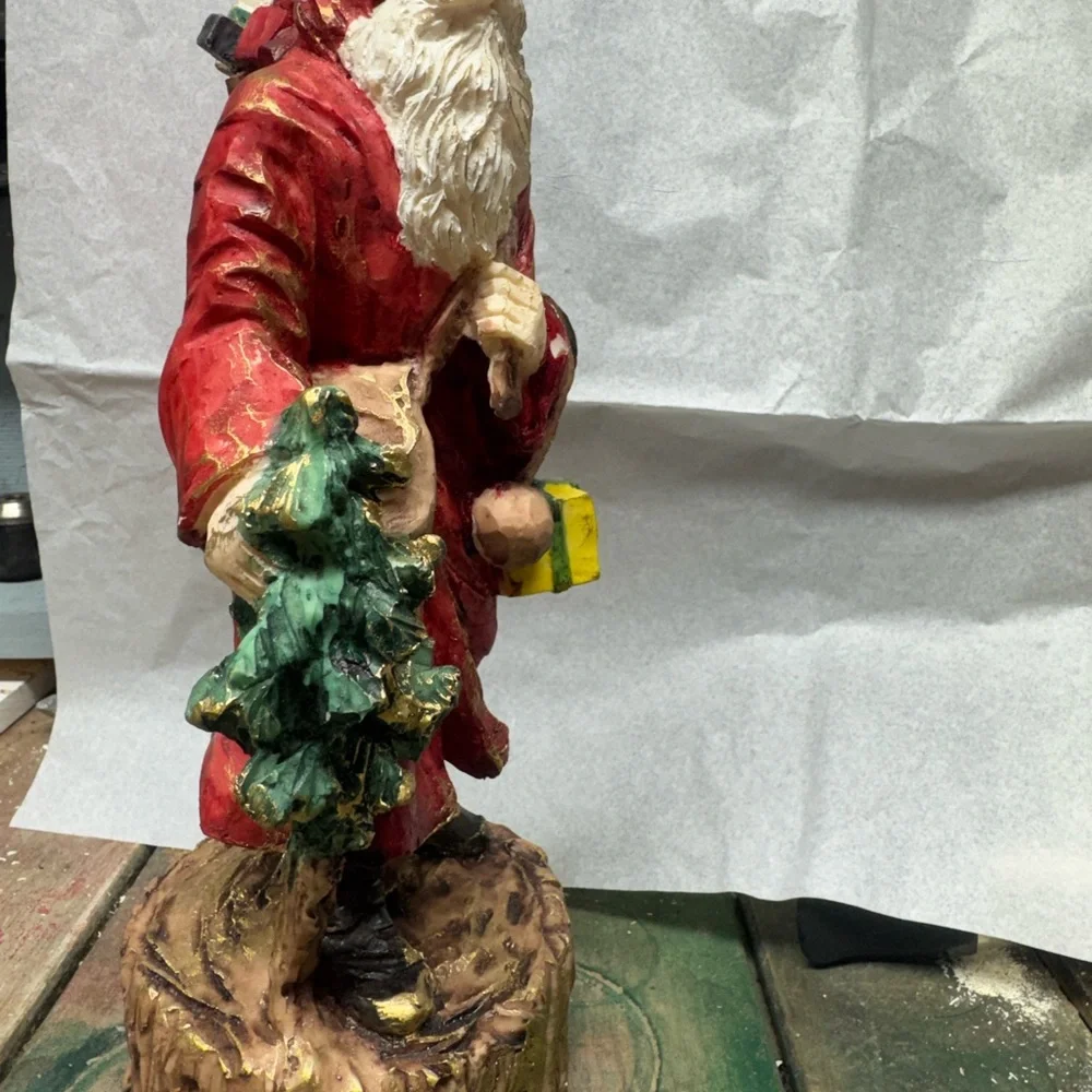 VINTAGE Santa Claus Figurine in RED with Tree and Toy Sack Christmas Decoration